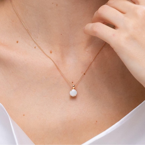 ANGARA 1.15 Ct AAAA-Grade Classic Round Opal Solitaire Pendant in 14K White Gold - Picture 3 of 11